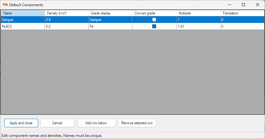DPSIM Static Module default components dialog