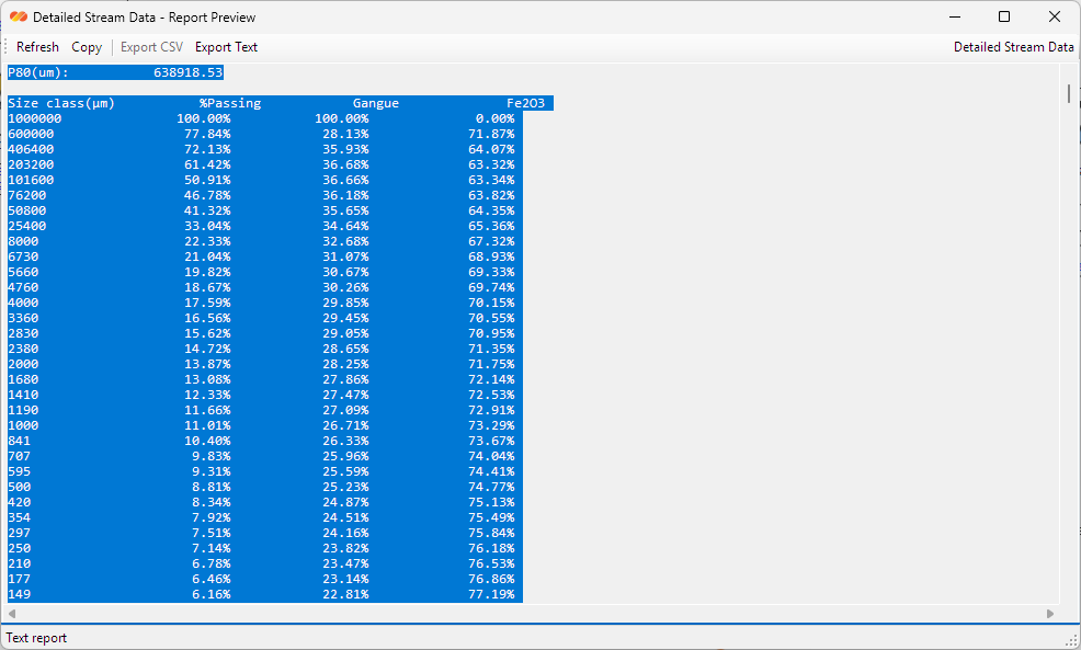 DPSIM Static Module detailed stream data report preview