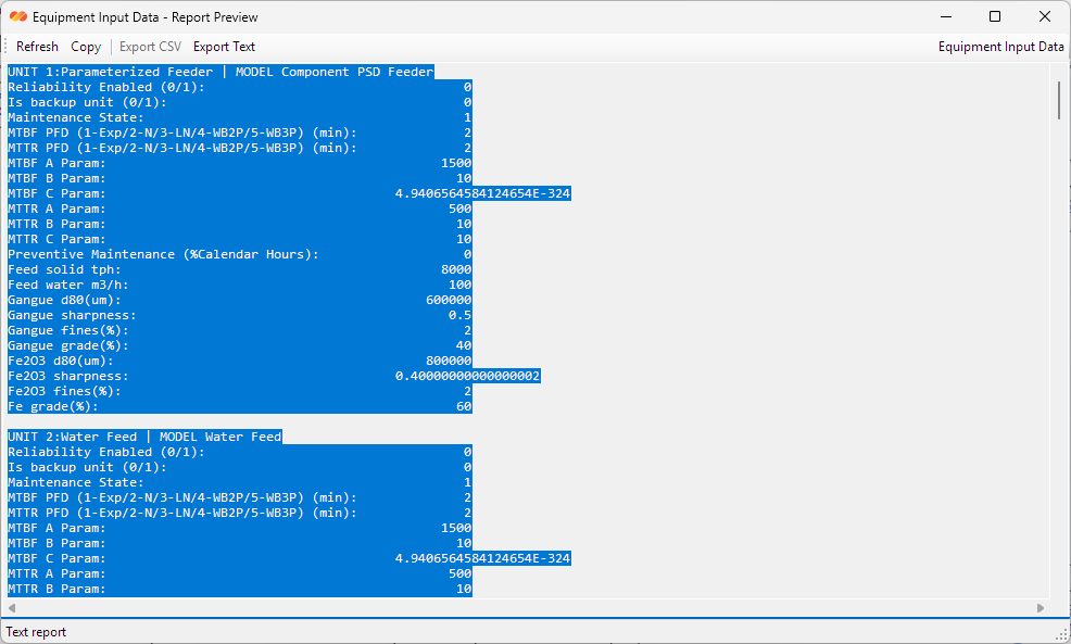 DPSIM Static Module equipment input data report preview