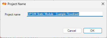 DPSIM Static Module project name dialog