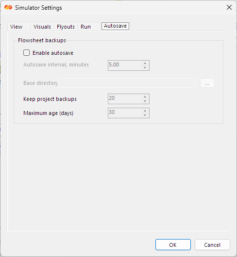 DPSIM Static Module settings dialog autosave tab