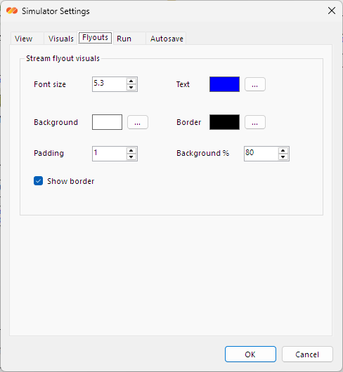 DPSIM Static Module settings dialog flyouts tab