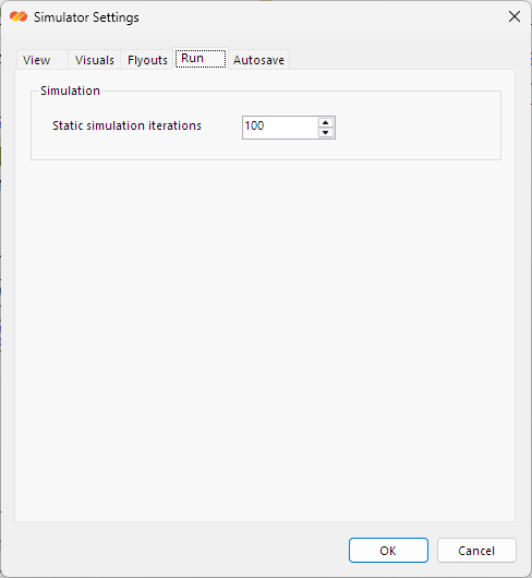 DPSIM Static Module settings dialog showing static simulation iterations