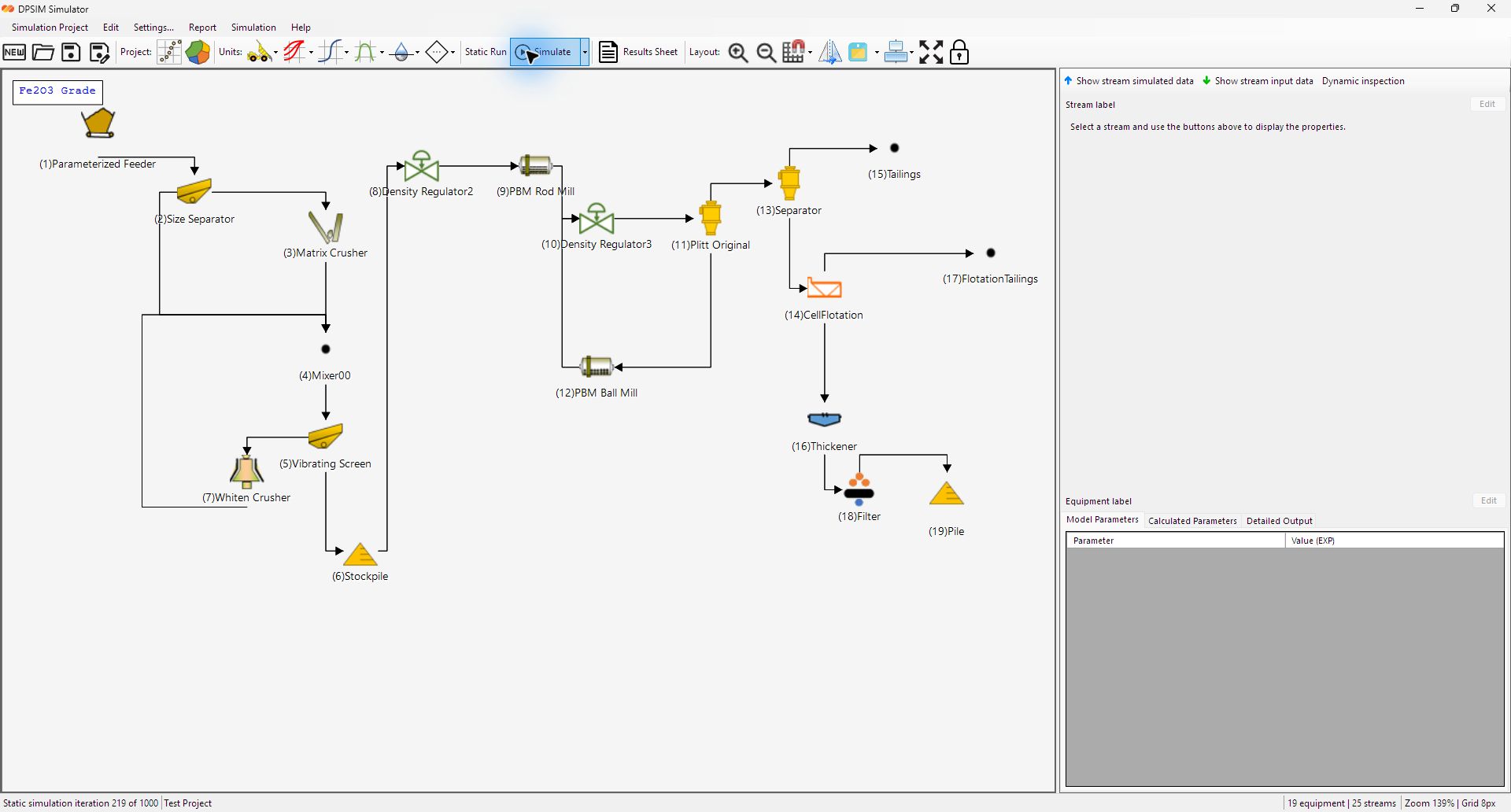 DPSIM Static Module showing a static simulation running on the example circuit