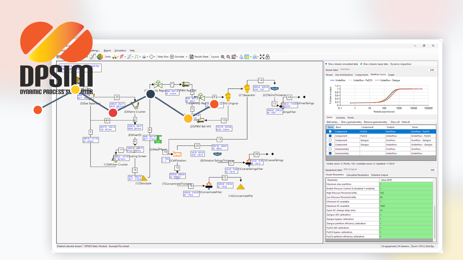 Introducing DPSIM Static Module for Mineral Process Simulation