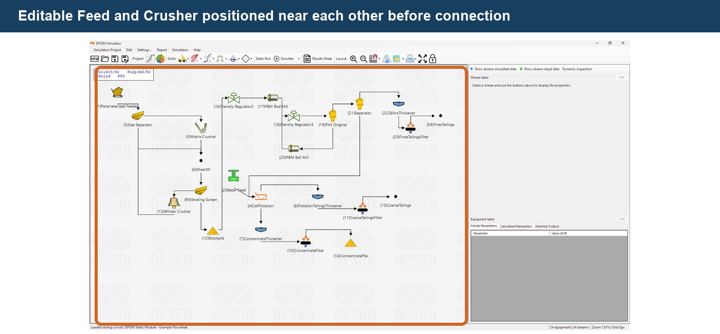 Connecting Equipment with Material Streams in DPSIM